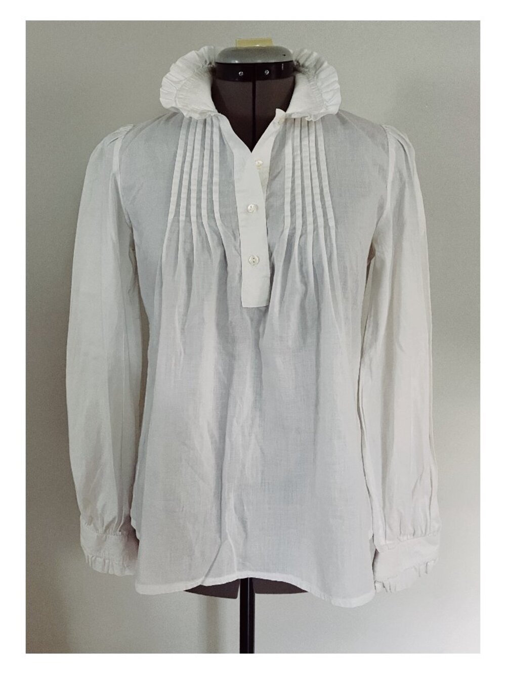 VTG Laura Ashley Sz S Irish Cotton Pintuck Ruffleneck Popover Blouse